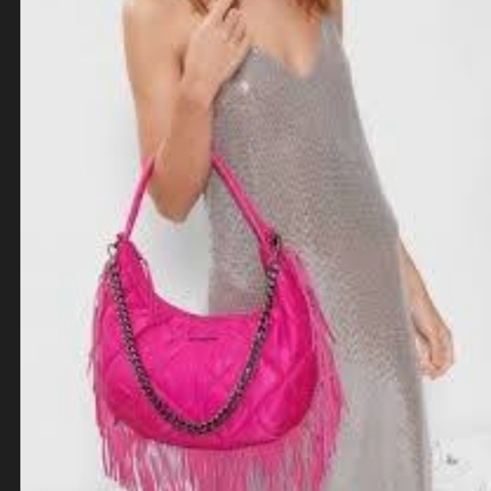 MZ Wallace Quilted Hot Pink Fringe Shoulder Bag